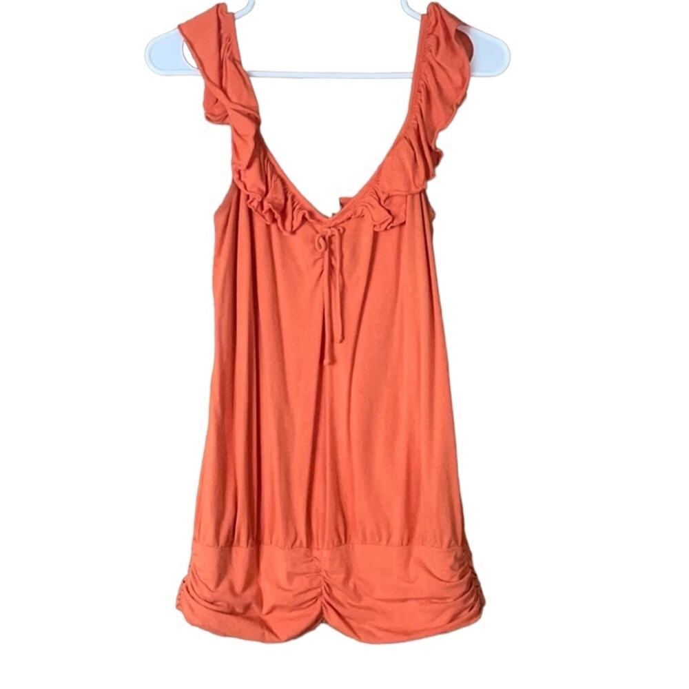 Ella Moss Orange Flounce Tank Top Rouched SZ Medium